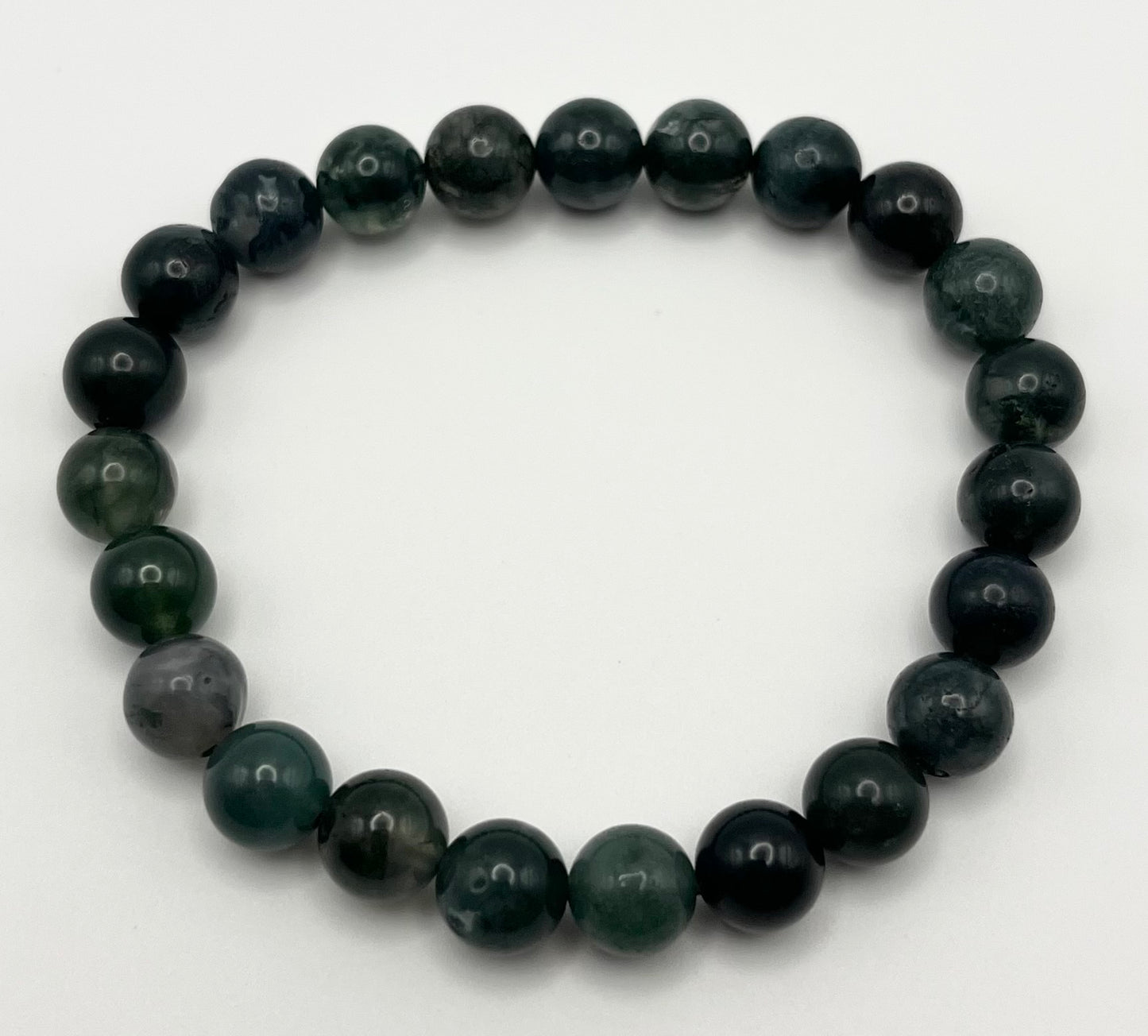 Green Moss Agate Smooth Gemstone Bracelet 8mm AA Grade