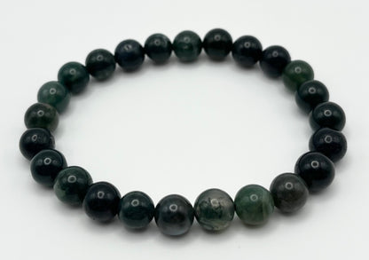 Green Moss Agate Smooth Gemstone Bracelet 8mm AA Grade