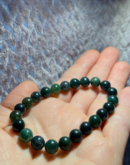 Green Moss Agate Smooth Gemstone Bracelet 8mm AA Grade