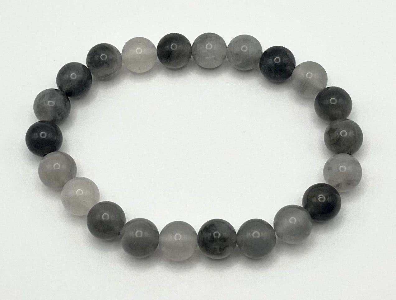 Cloudy Quartz Smooth Gemstone Bracelet 8mm AAA Grade