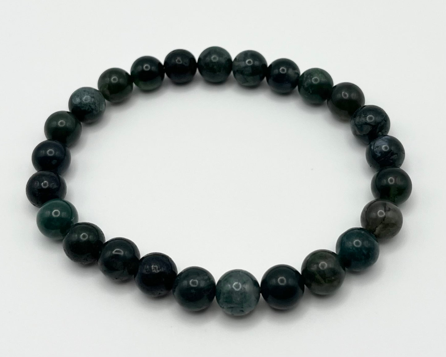 Green Moss Agate Smooth Gemstone Bracelet 8mm AA Grade