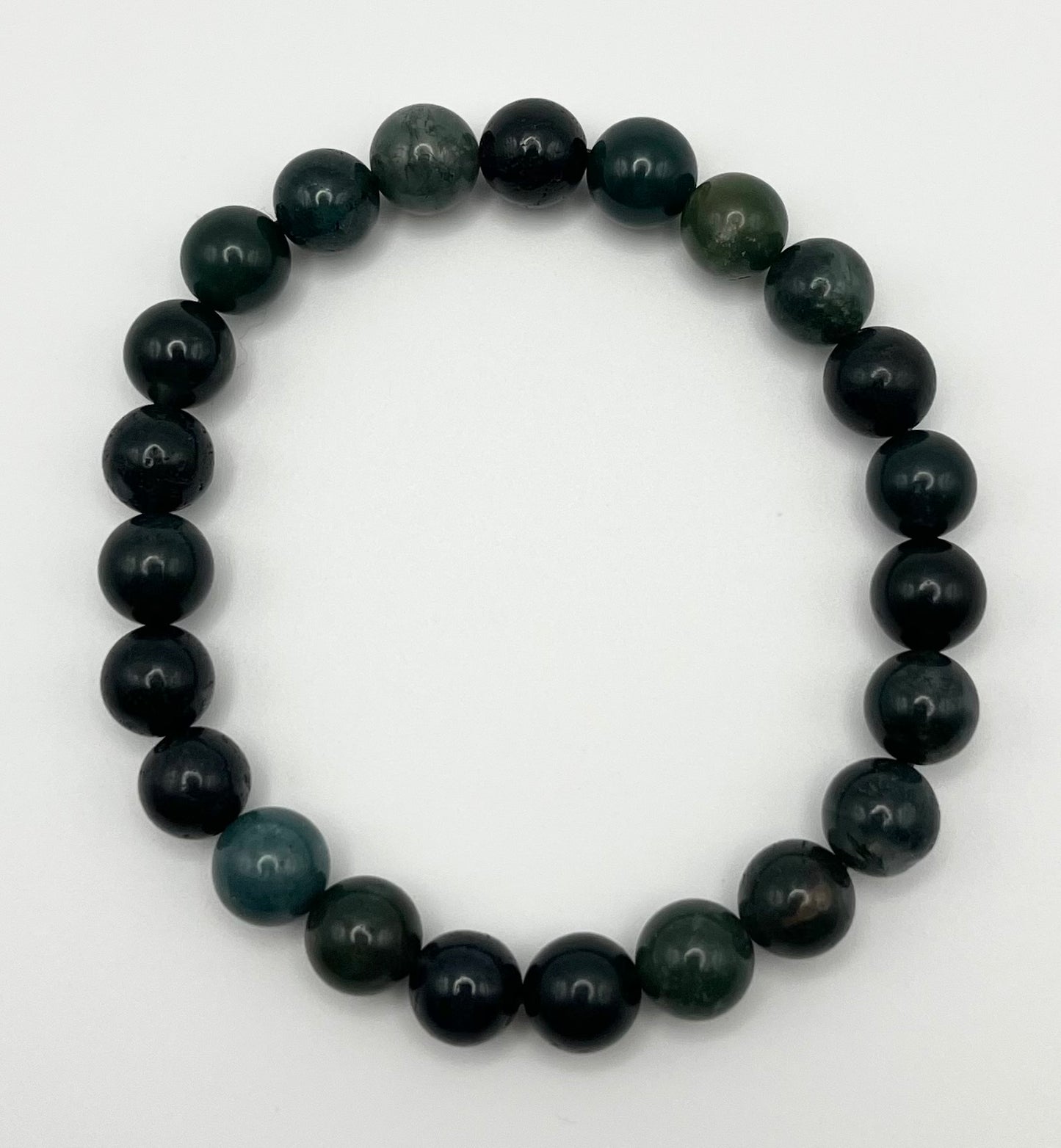 Green Moss Agate Smooth Gemstone Bracelet 8mm AA Grade