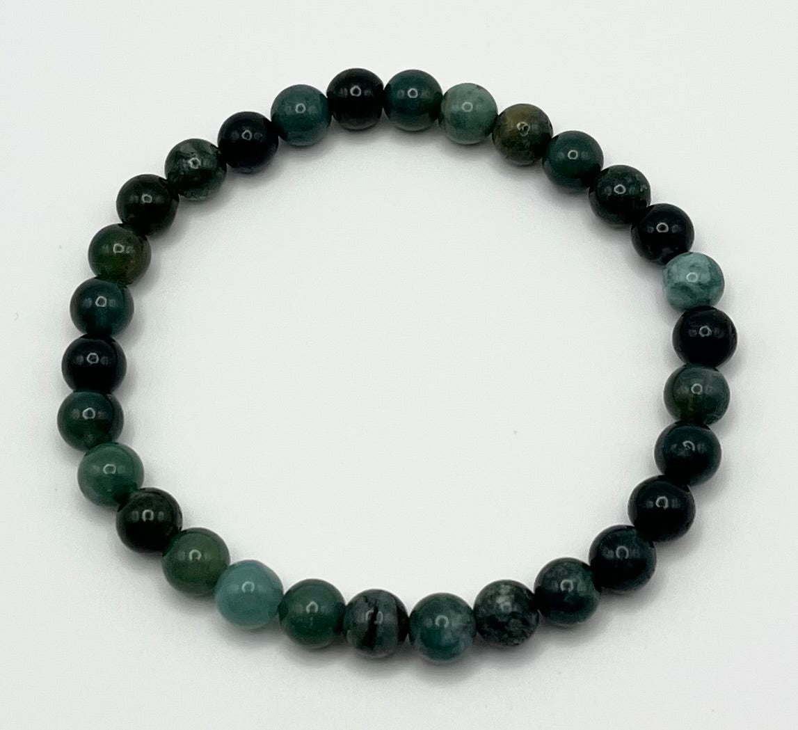 Green Moss Agate Smooth Gemstone Bracelet 6mm AA Grade