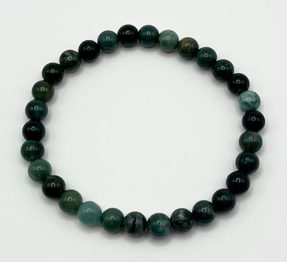 Green Moss Agate Smooth Gemstone Bracelet 6mm AA Grade