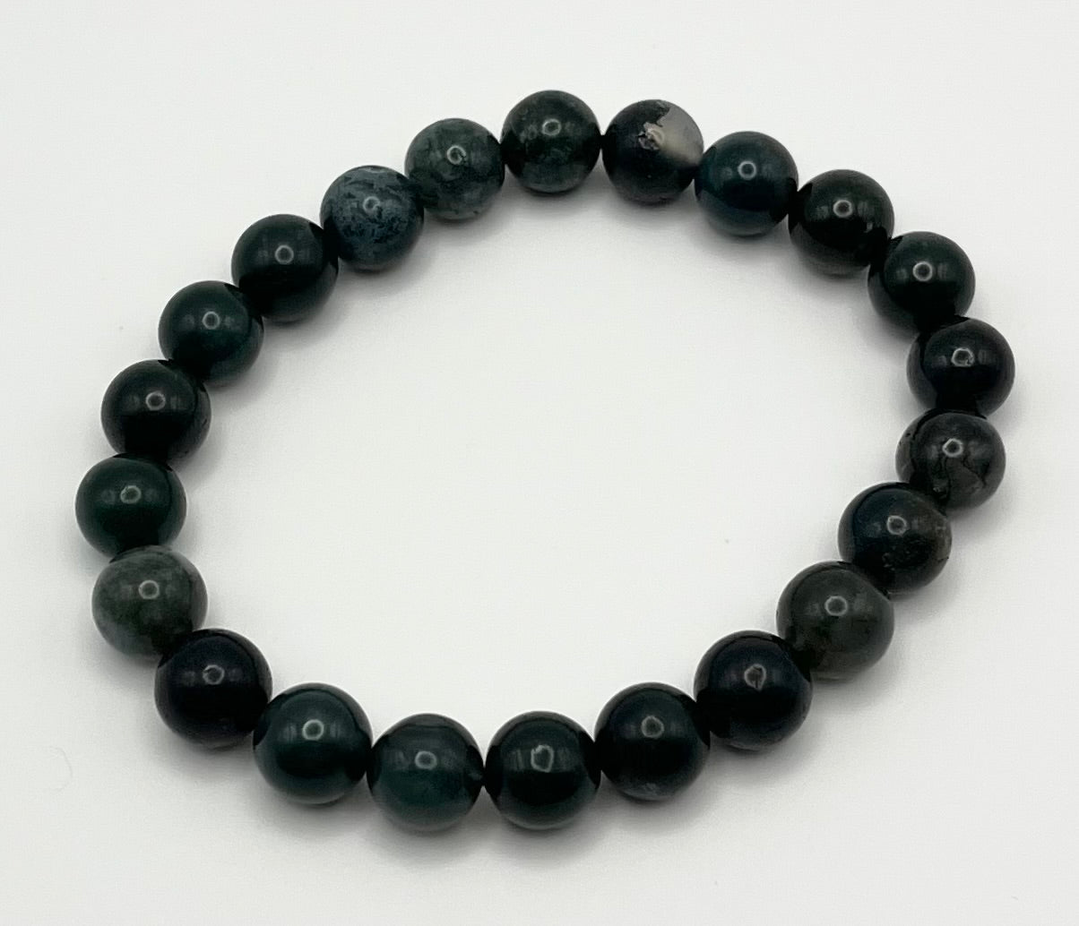 Green Moss Agate Smooth Gemstone Bracelet 8mm AA Grade