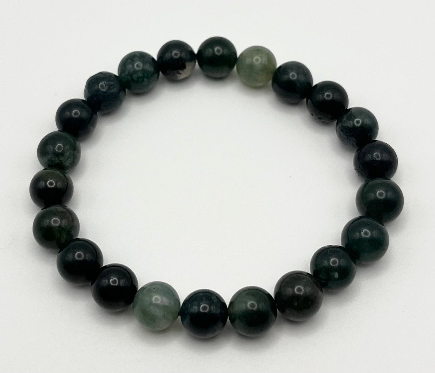 Green Moss Agate Smooth Gemstone Bracelet 8mm AA Grade