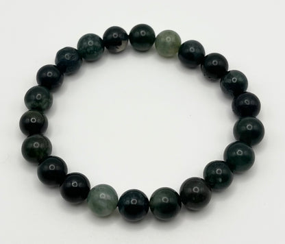 Green Moss Agate Smooth Gemstone Bracelet 8mm AA Grade