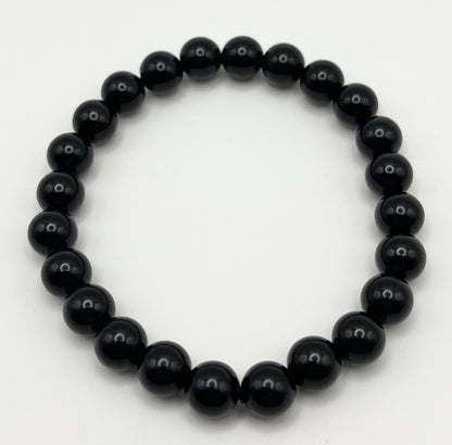 Noir Black Onyx Smooth Gemstone Bracelet 8mm AAA Grade