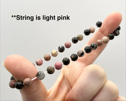 Black Line Rhodochrosite Smooth Gemstone Bracelet 6mm