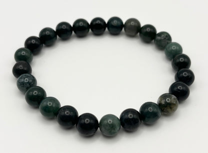 Green Moss Agate Smooth Gemstone Bracelet 8mm AA Grade