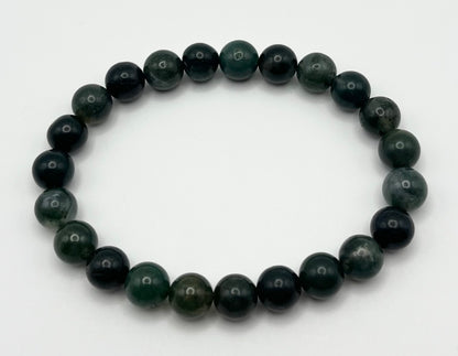 Green Moss Agate Smooth Gemstone Bracelet 8mm AA Grade