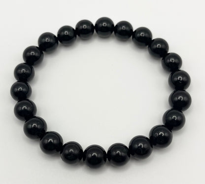 Black Tourmaline Smooth Gemstone Bracelet 8mm AAA Grade