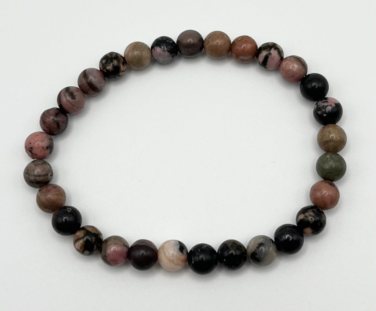 Black Line Rhodochrosite Smooth Gemstone Bracelet 6mm