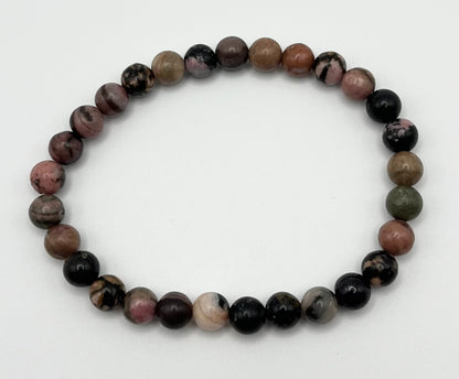 Black Line Rhodochrosite Smooth Gemstone Bracelet 6mm