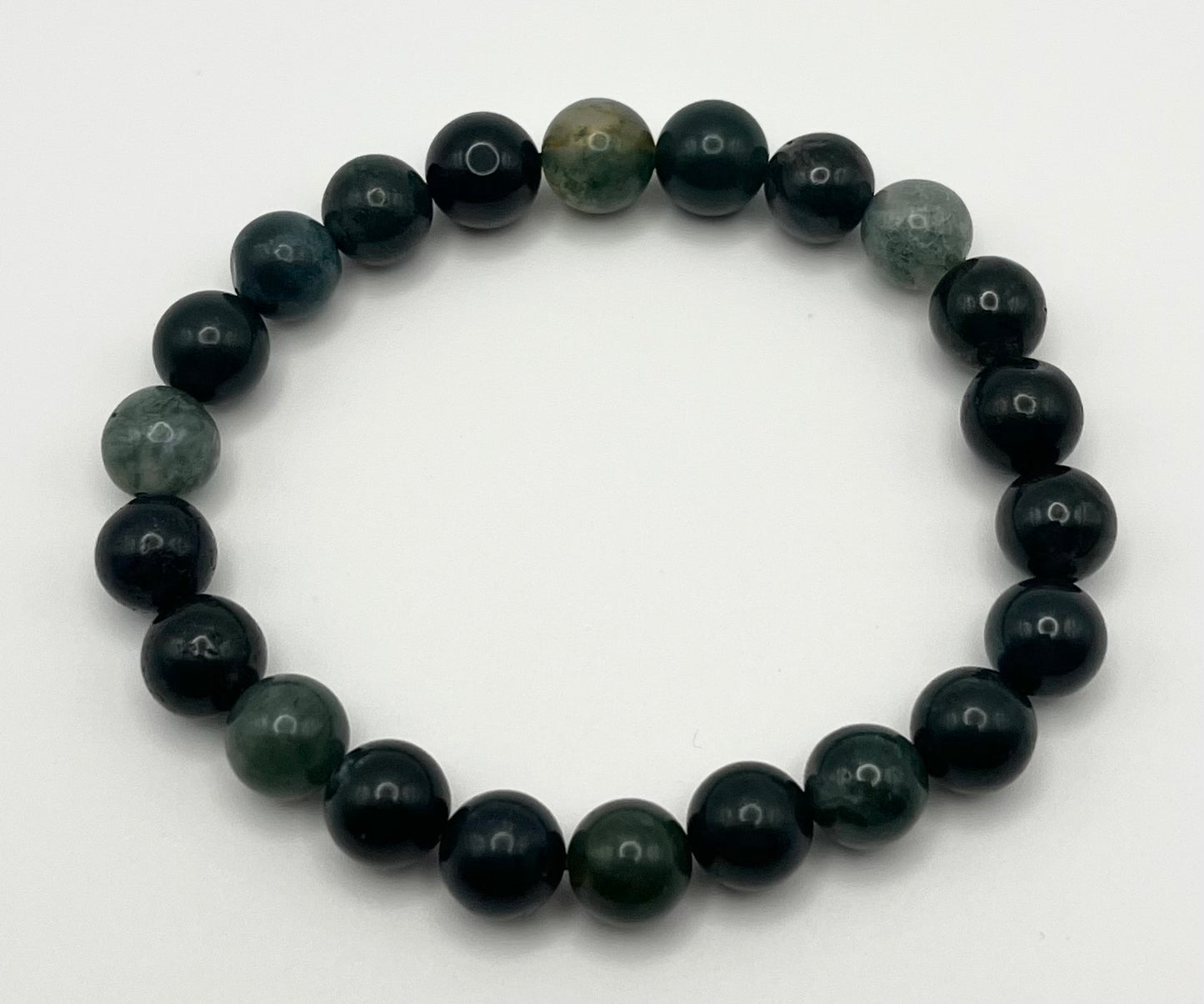 Green Moss Agate Smooth Gemstone Bracelet 8mm AA Grade