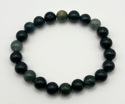 Green Moss Agate Smooth Gemstone Bracelet 8mm AA Grade