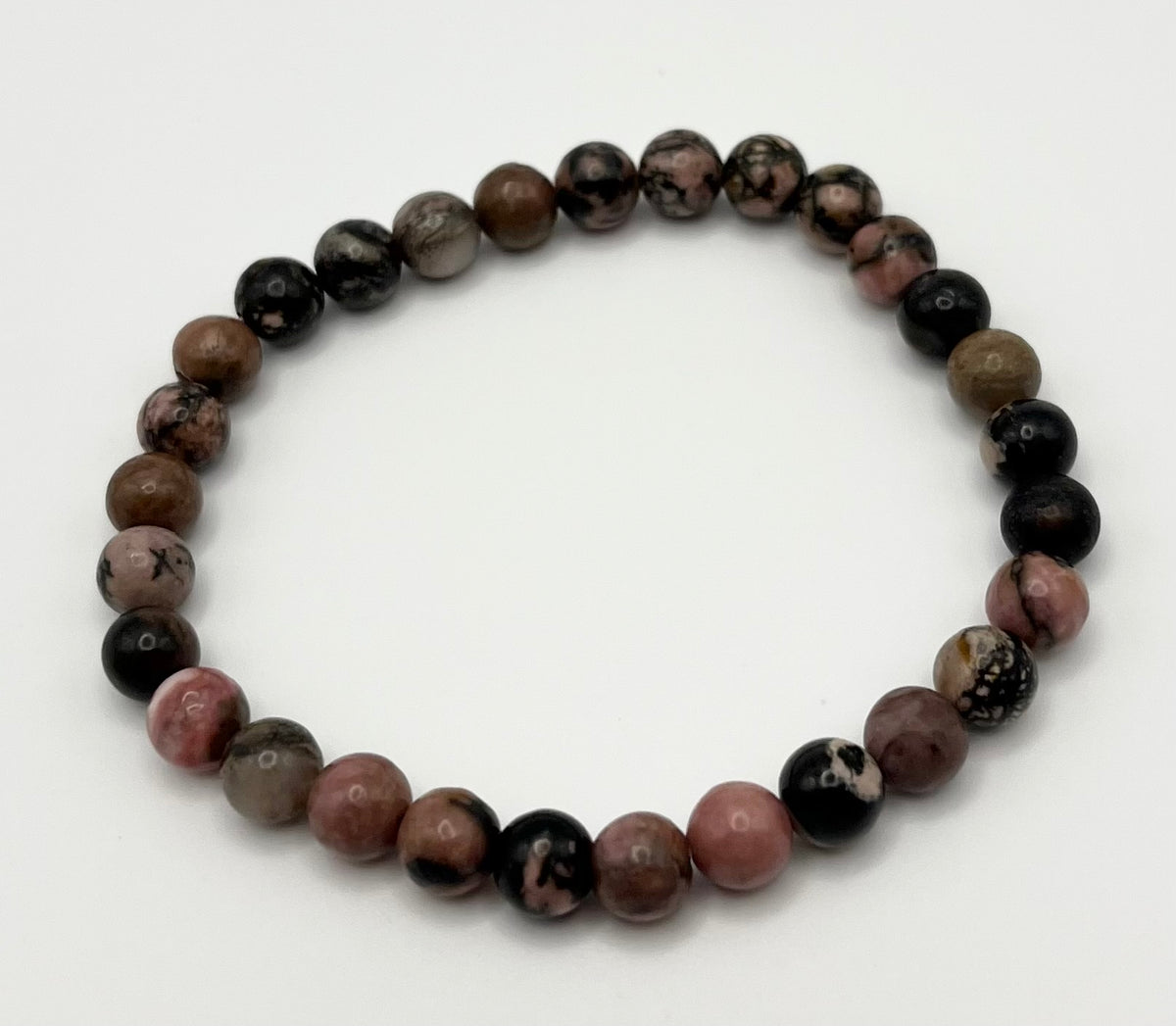 Black Line Rhodochrosite Smooth Gemstone Bracelet 6mm