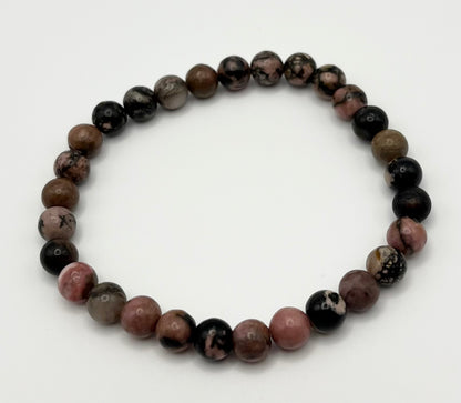 Black Line Rhodochrosite Smooth Gemstone Bracelet 6mm