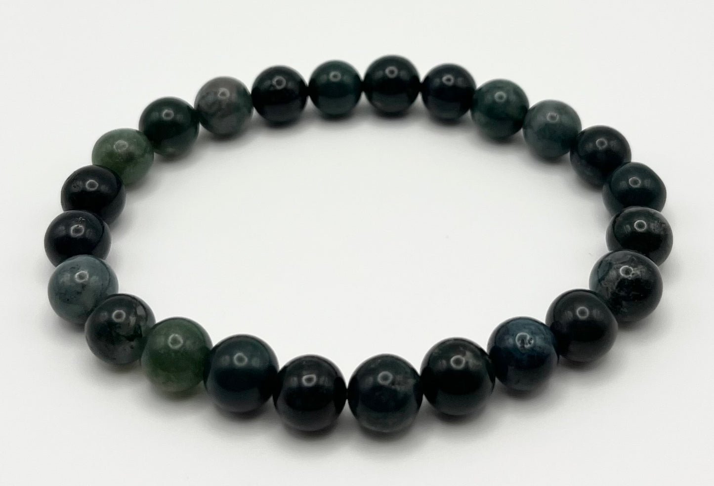 Green Moss Agate Smooth Gemstone Bracelet 8mm AA Grade