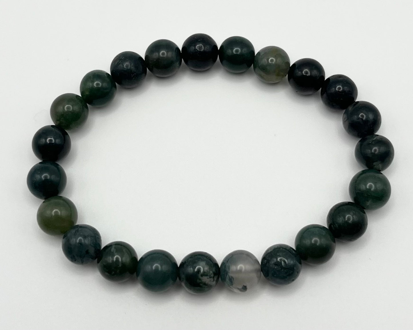 Green Moss Agate Smooth Gemstone Bracelet 8mm AA Grade