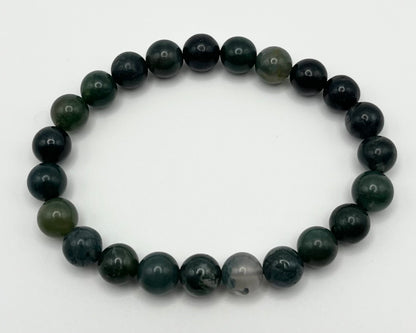 Green Moss Agate Smooth Gemstone Bracelet 8mm AA Grade