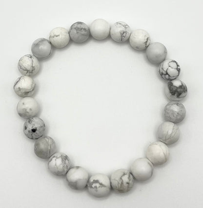 White Howlite Smooth Gemstone Bracelet 8mm