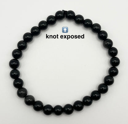 Black Obsidian Smooth Lava Glass Stone Bracelet 6mm