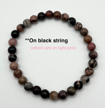 Black Line Rhodochrosite Smooth Gemstone Bracelet 6mm